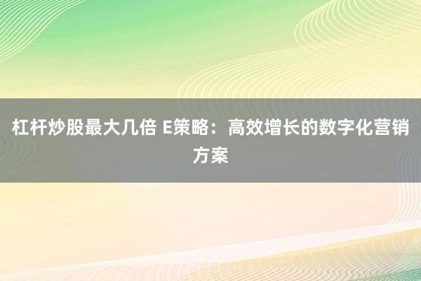 杠杆炒股最大几倍 E策略：高效增长的数字化营销方案
