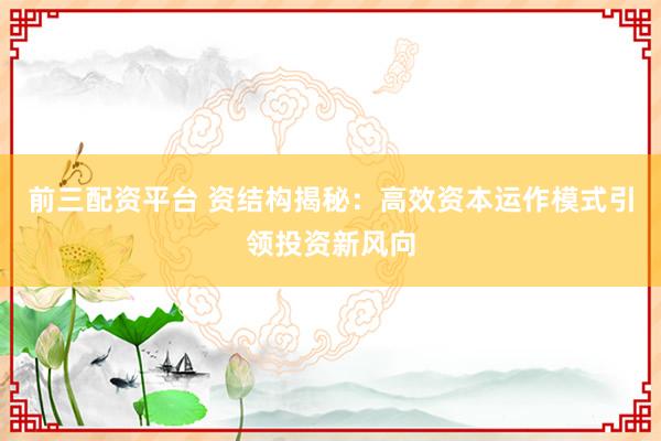 前三配资平台 资结构揭秘：高效资本运作模式引领投资新风向