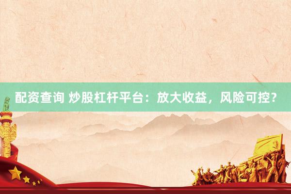 配资查询 炒股杠杆平台：放大收益，风险可控？