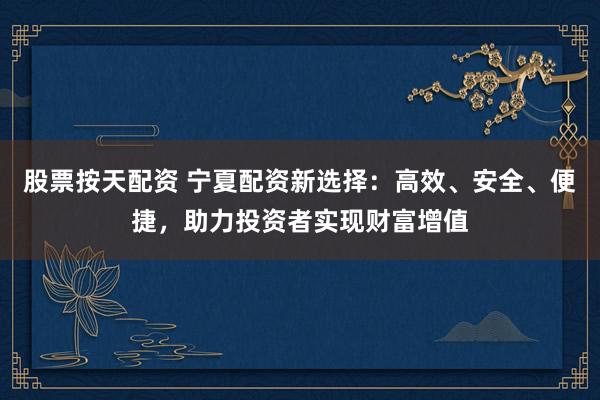股票按天配资 宁夏配资新选择：高效、安全、便捷，助力投资者实现财富增值