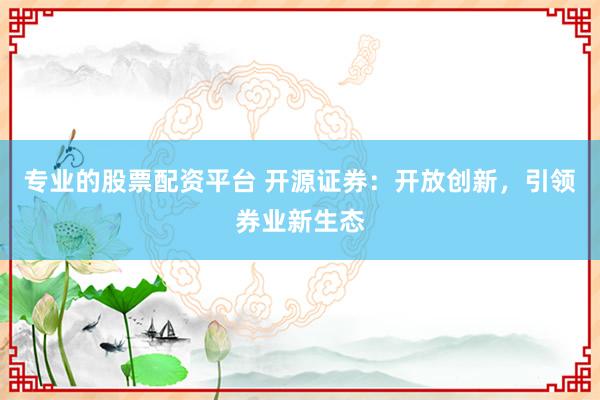 专业的股票配资平台 开源证券：开放创新，引领券业新生态