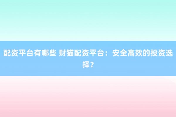 配资平台有哪些 财猫配资平台：安全高效的投资选择？