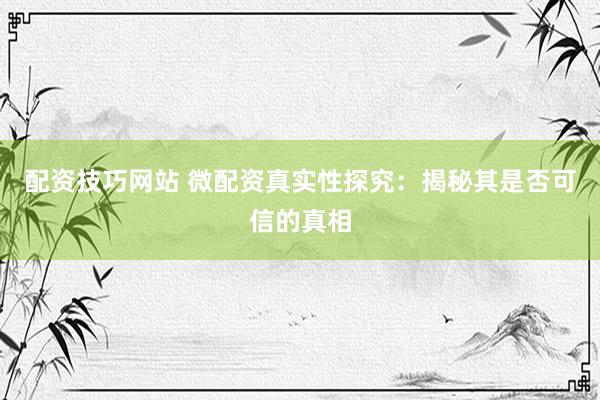 配资技巧网站 微配资真实性探究：揭秘其是否可信的真相