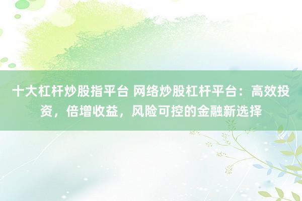 十大杠杆炒股指平台 网络炒股杠杆平台：高效投资，倍增收益，风险可控的金融新选择
