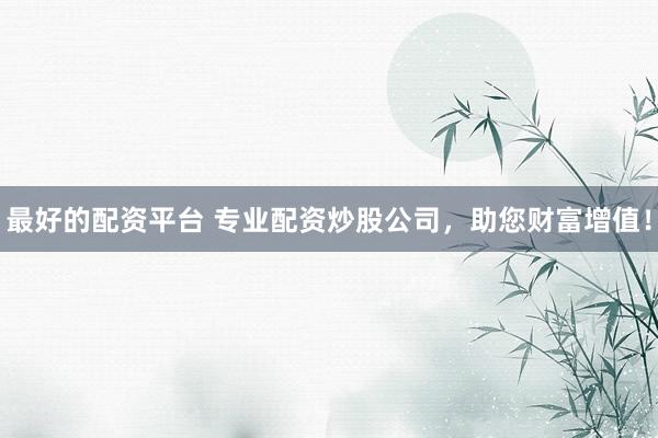 最好的配资平台 专业配资炒股公司，助您财富增值！