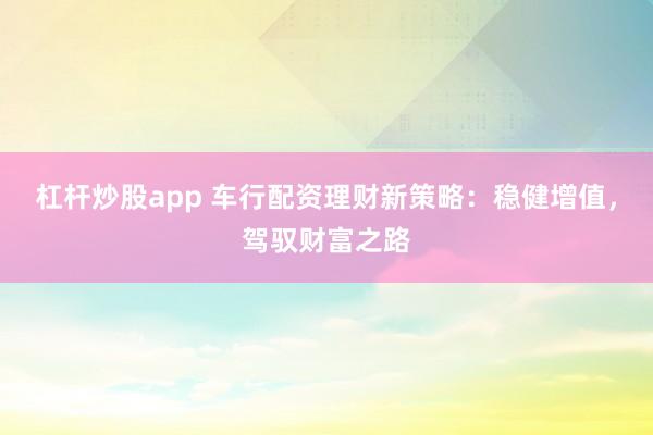 杠杆炒股app 车行配资理财新策略：稳健增值，驾驭财富之路