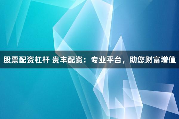 股票配资杠杆 贵丰配资：专业平台，助您财富增值