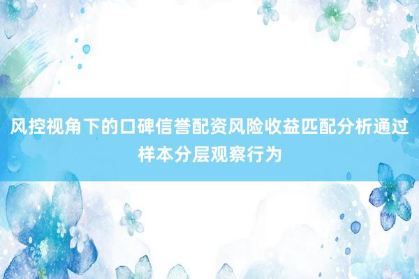风控视角下的口碑信誉配资风险收益匹配分析通过样本分层观察行为