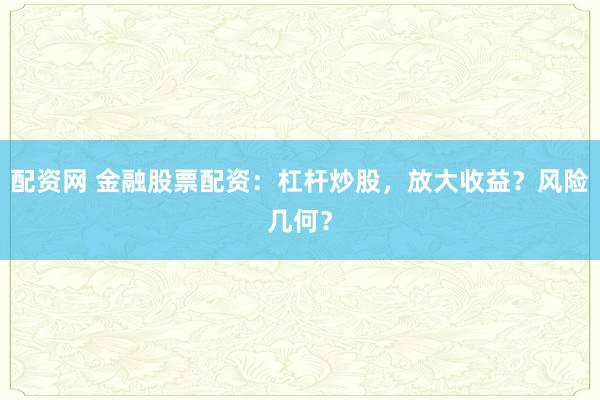 配资网 金融股票配资：杠杆炒股，放大收益？风险几何？