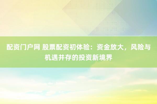 配资门户网 股票配资初体验：资金放大，风险与机遇并存的投资新境界